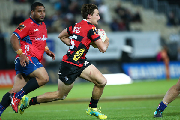 The Canterbury fullback George Bridge running the ball against Tasman during the 2018 Mitre 10 Cup Premiership semi-final, in Nelson